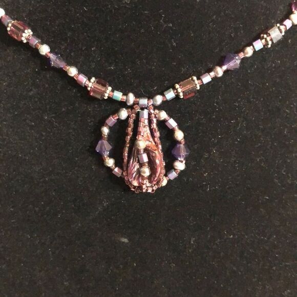 Handcrafted Beaded Pendant Blown Glass Centerpiece - Picture 1 of 8